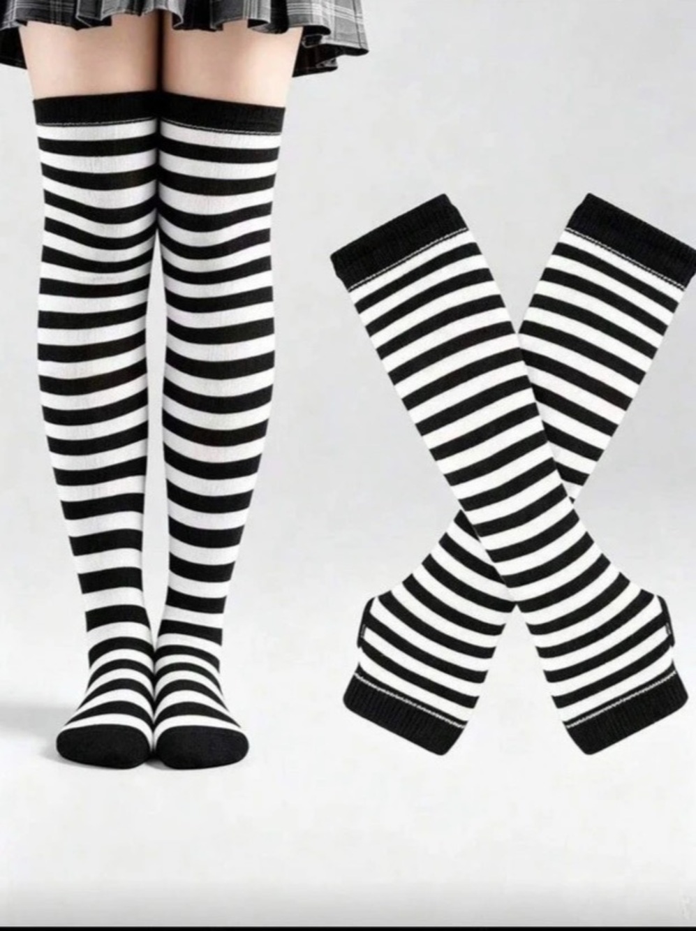 Black & White Striped Leg Warmers & Arm sleeves